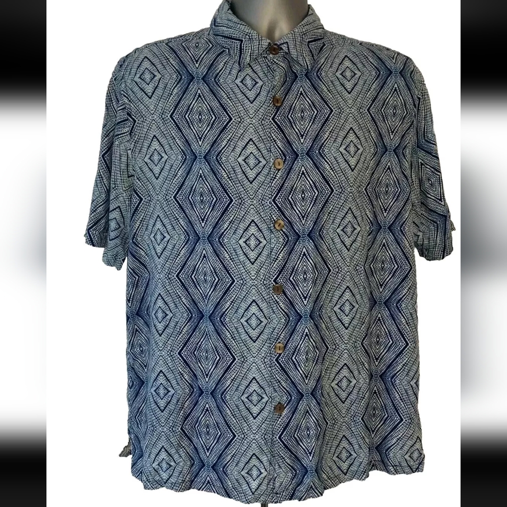 Island Republic Silk Button Up Blue Striped